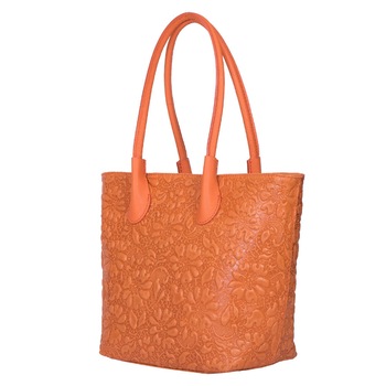 Geanta din piele naturala cu model floral Chloe portocalie Geanta din piele naturala cu model floral Chloe portocalie