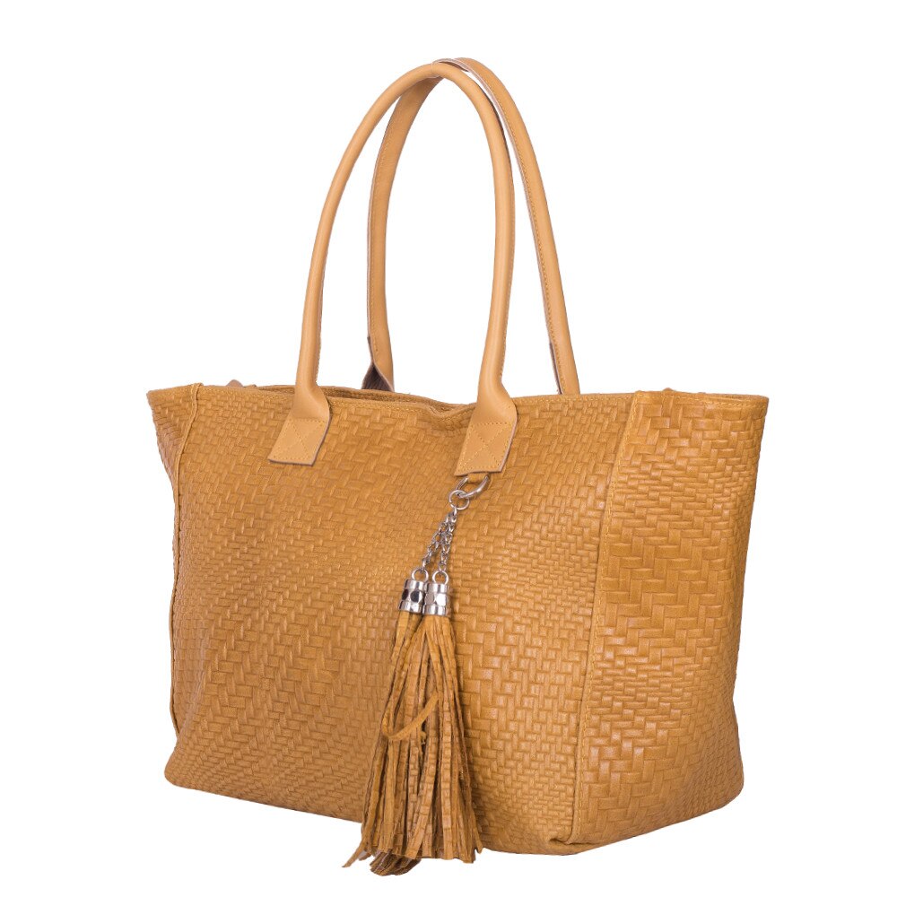 Geanta dama din piele naturala Lily galbena