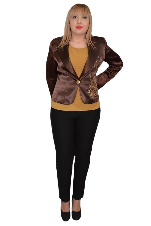 Sacou casual,material satinat,D&J Exclusive,, Maro