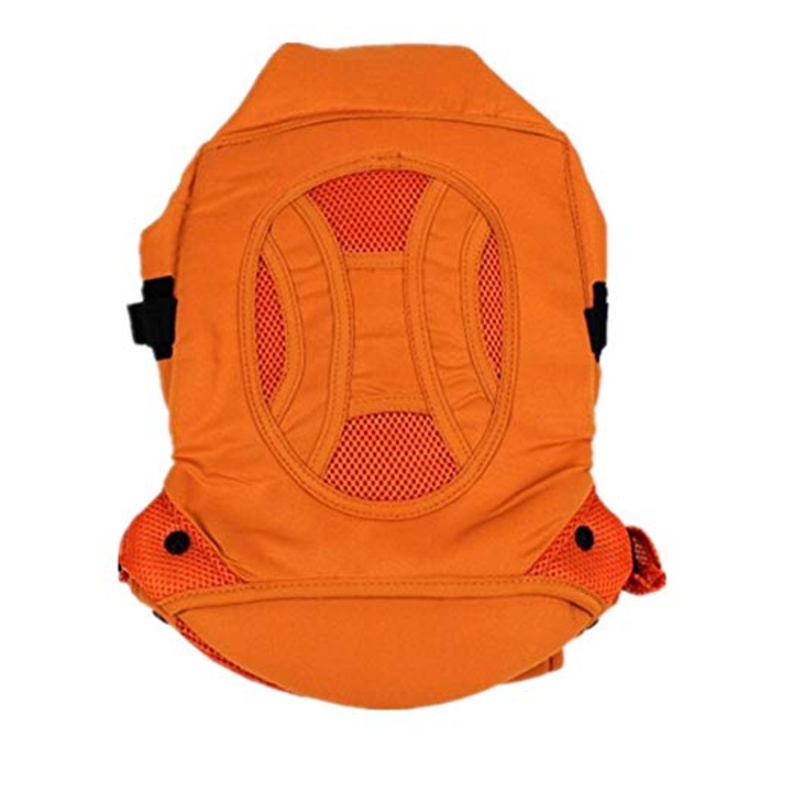 Marsupiu ortopedic pentru copii si bebe NOVOKIDS™ Safety Comfort, maxim 12 kg, pozitie orizontala, fata si spate, material lavabil moale si comfortabil, Portocaliu