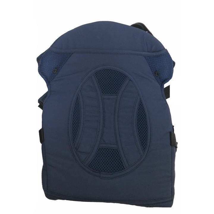 Marsupiu ortopedic pentru copii si bebe NOVOKIDS™ Safety Comfort, maxim 12 kg, pozitie orizontala, fata si spate, material lavabil moale si comfortabil, Bleumarin