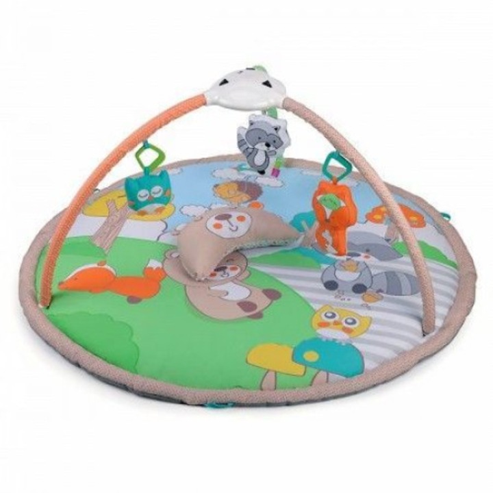 Centru de Activitati Bebelusi NOVOKIDS™ Forest Friend, saltea activitati copii, cu melodii si proiectie tavan, Set 3 jucarii din plus detasabile Incluse, Prietenii din padure