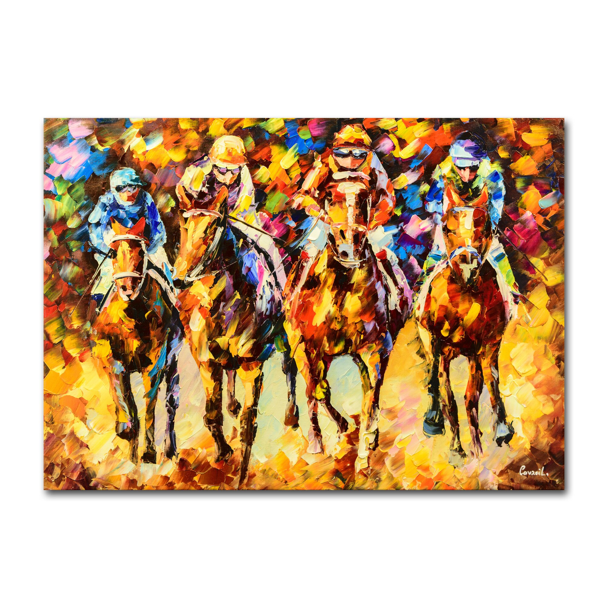 Tablou pictat manual - Cai in galop, stilizat (1) - 70x50cm pictura in ulei pe panza de in, cutit efect 3D