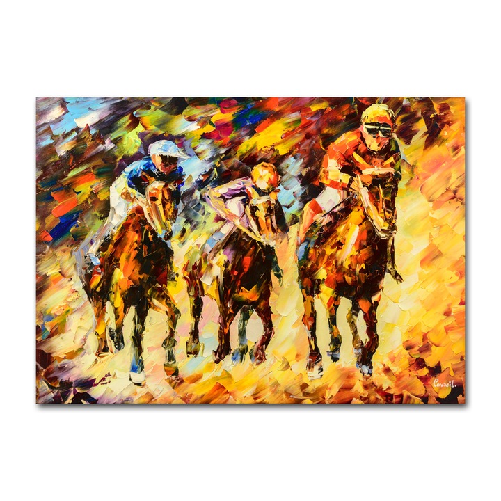 Tablou pictat manual - Cai in galop, stilizat (3) - 70x50cm pictura in ulei pe panza de in, cutit efect 3D