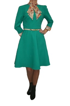 Rochie feminina cu esarfa multicolora, D&J Exclusive, Turcoaz Rochie feminina cu esarfa multicolora, D&J Exclusive, Turcoaz