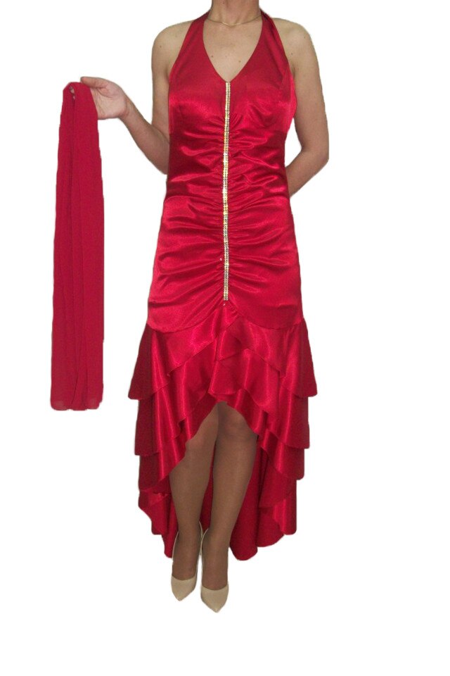 Rochie asimetrica ,din satin ,D&J Exclusive, Rosu