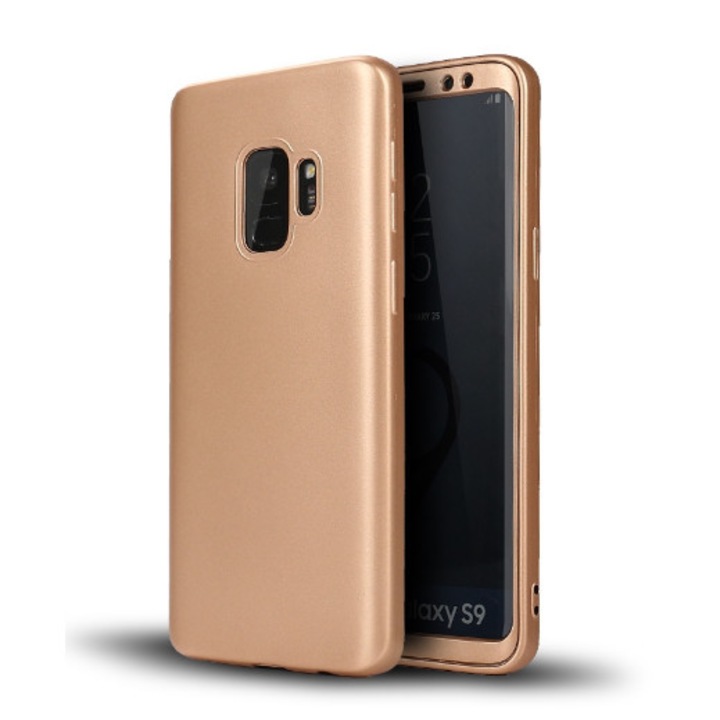 Силиконов калъф MyStyle Gold FullBody за Samsung Galaxy S9 Plus, пълно 360-градусово покритие със защитно фолио