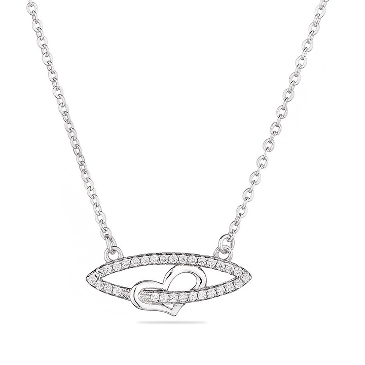 Колие Димс-92 Swan Pearls Сърце в око END775N, Сребро и цирконий