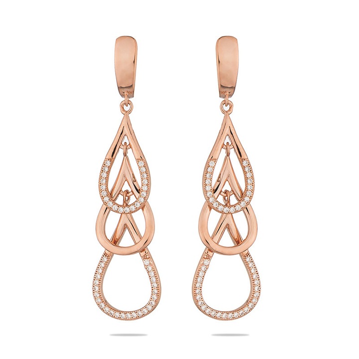 Обеци Димс-92 Swan Pearls Висящи END515E, С 3 микрона розово златно покритие