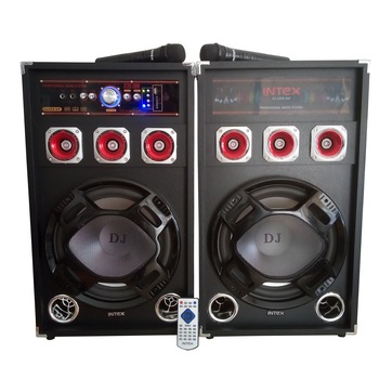 Boxe audio active Intex cu conectori Usb , SD card , bluetooth , 2 microfoane wireless , joc de lumini , telecomanda Boxe audio active Intex cu conectori Usb , SD card , bluetooth , 2 microfoane wireless , joc de lumini , telecomanda