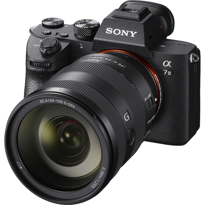 Фотоапарат Mirrorless Sony Alpha A7III, 24.2 MP, Full-Frame, E-Mount, 4K HDR, 4D Focus, Wi-Fi, NFC, ISO 100-51200, Черен + Обектив SEL24105G 24-105 мм, Черен