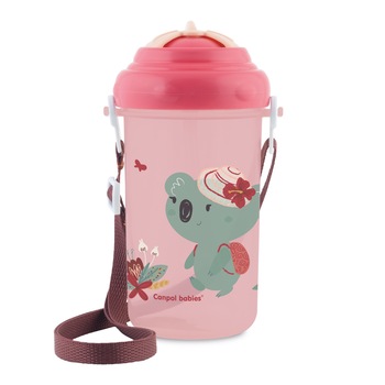 Canita sport cu pai retractabil, Canpol babies®, fara BPA, 400 ml, roz Canita sport cu pai retractabil, Canpol babies®, fara BPA, 400 ml, roz