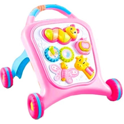 Premergator cu melodii si jucarii interactive detasabile NOVOKIDS® Baby Walker,cu bilute colorate, Antepremergator, Roz