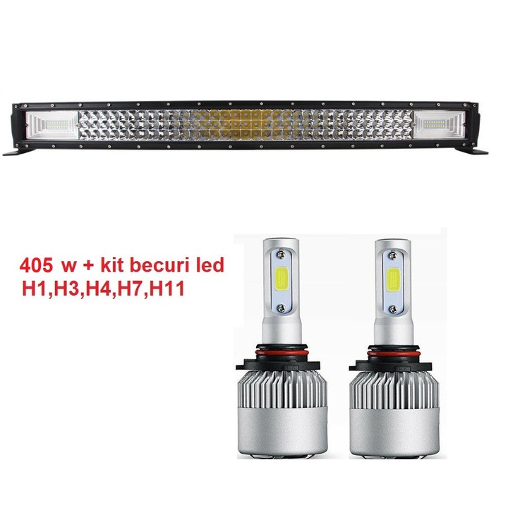 Led bar 405w + becuri led, Lumina 7D, flood, alimentre 12-24w, Lungime 86.5