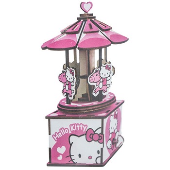 Puzzle carusel muzical 3D Hello Kitty din lemn Puzzle carusel muzical 3D Hello Kitty din lemn