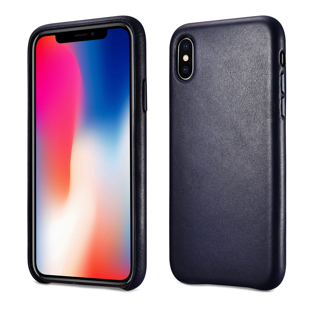 Husa iPhone XS Max, iCarer, slim din piele naturala, protectie butoane, back cover, culoare Albastru