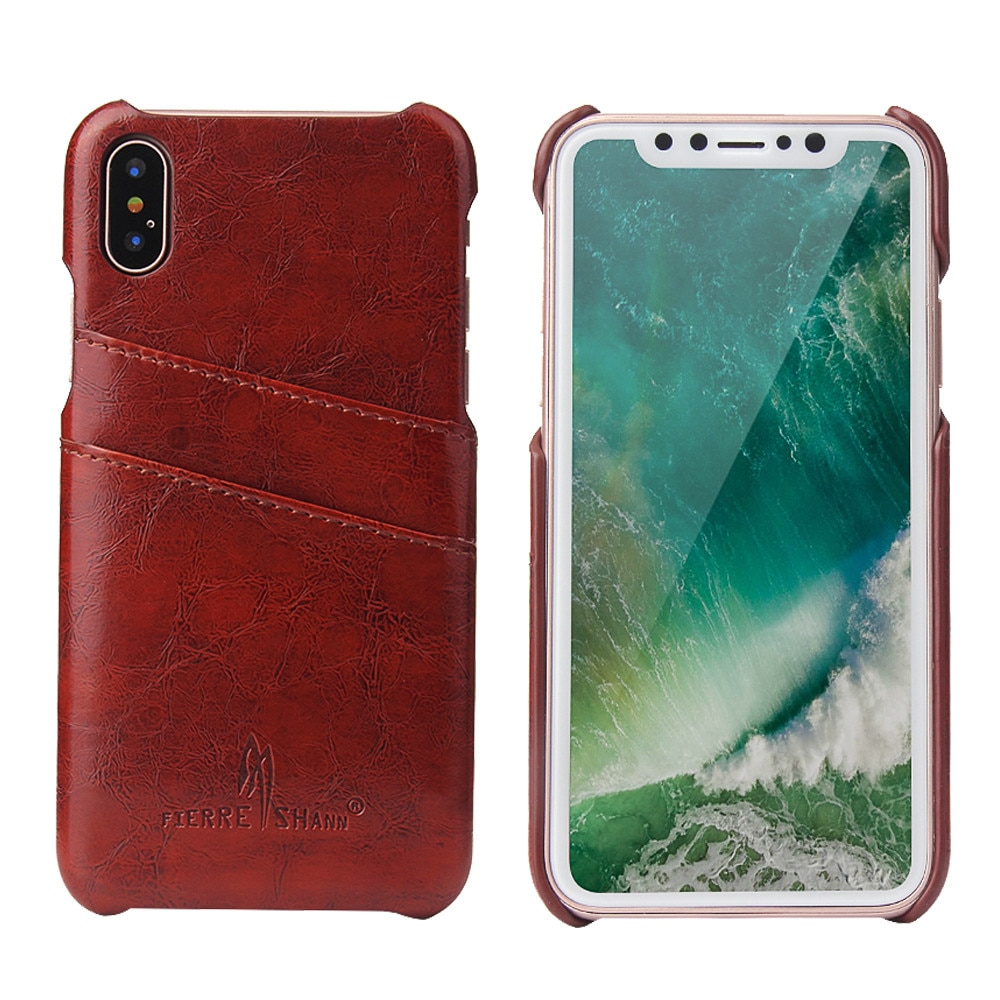 Husa iPhone XS Max, CaseMe, slim din piele fina cu textura vintage, back cover, slot carduri, culoare Maro coniac