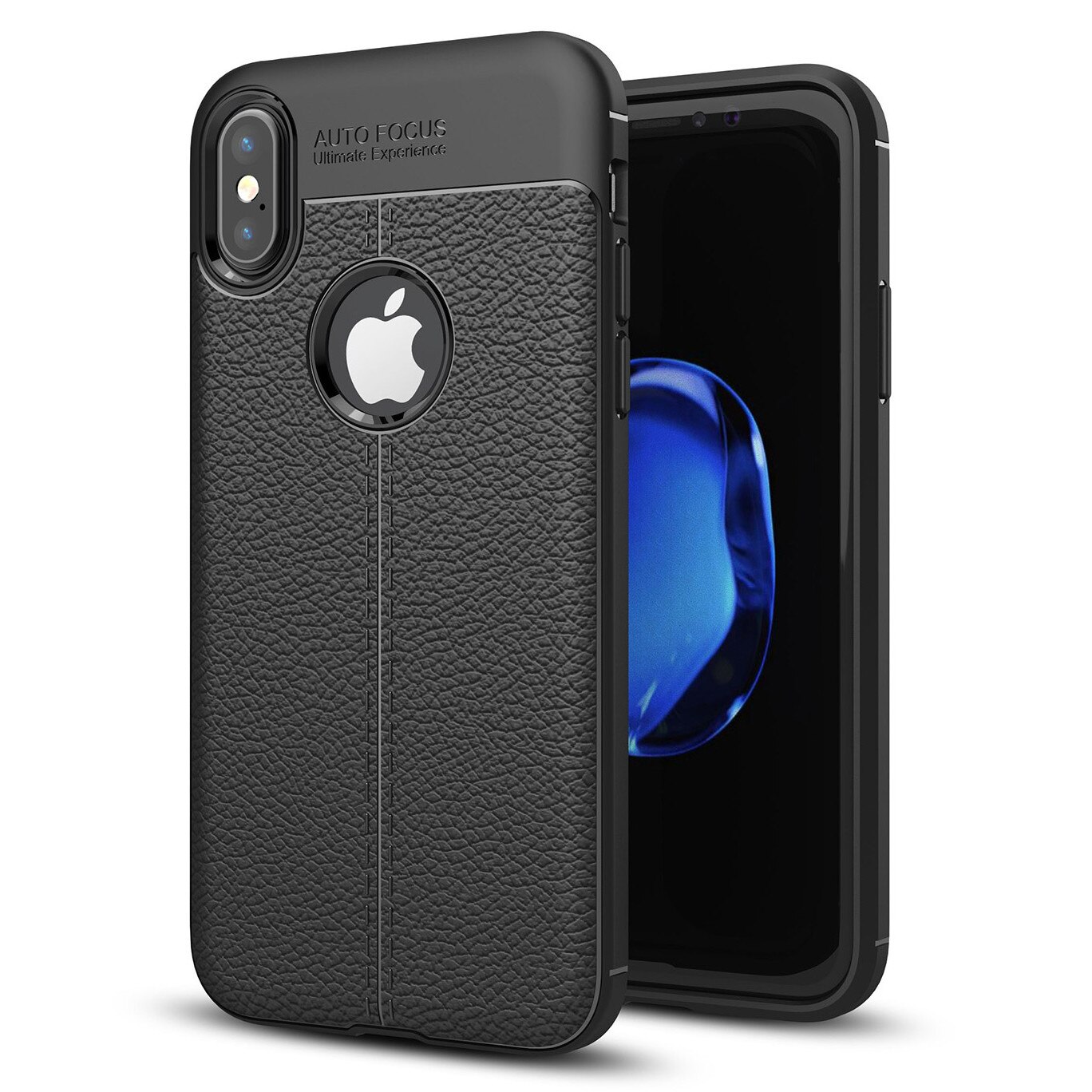 Husa iPhone XS Max, CaseME, silicon + TPU cu model piele, back cover, culoare Negru