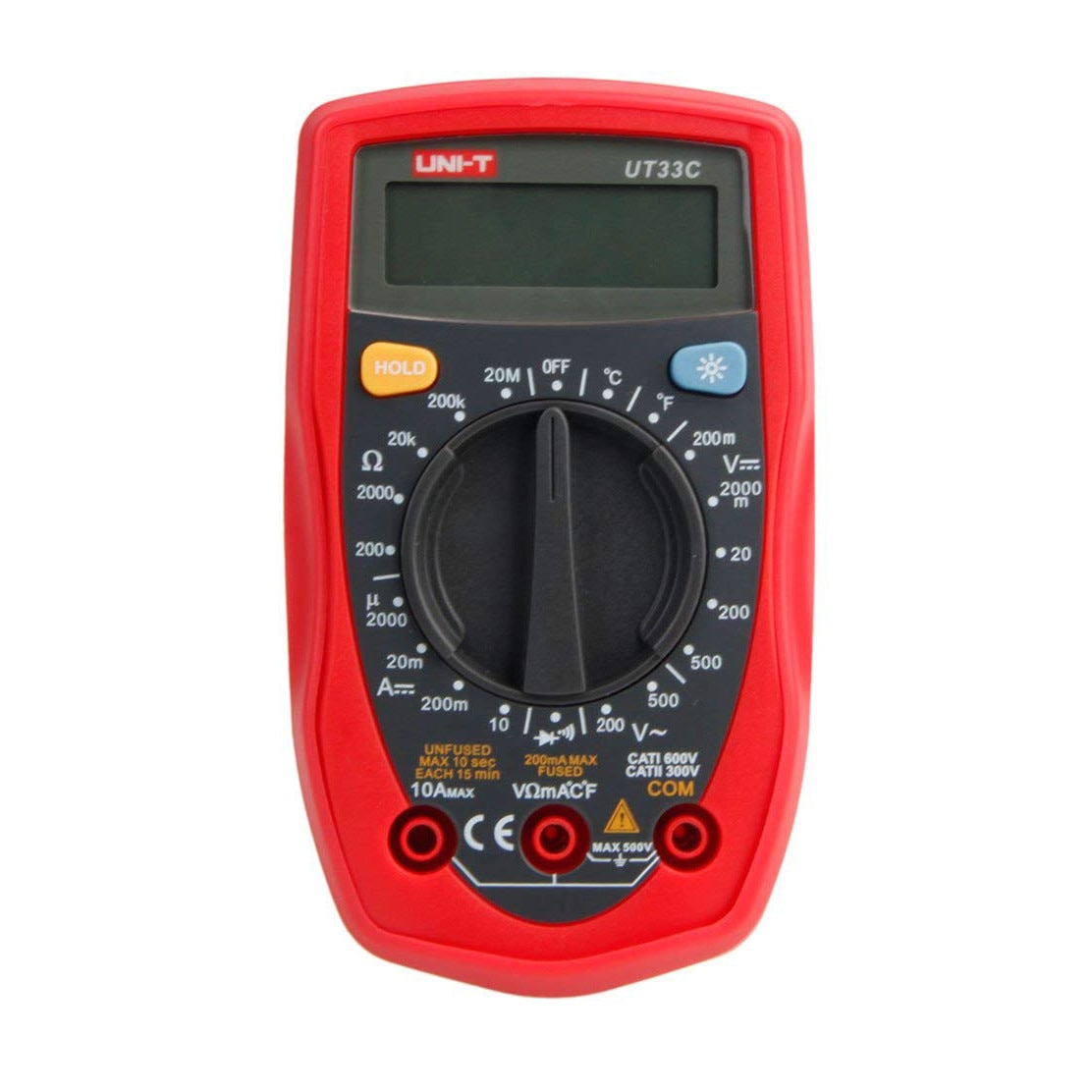 Multimetru Digital Cu Afisaj LCD Iluminat , Masurare DC / AC , Curent , Rezistenta , Temperatura , Testare Diode , Rosu