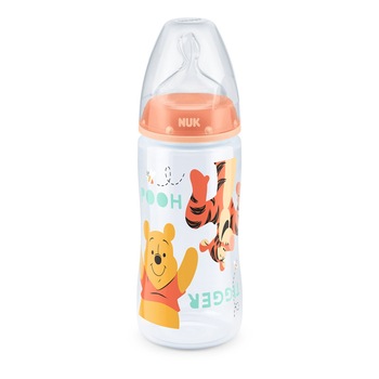 Biberon NUK Disney Fisrt Choice, tetina din silicon cu flux mediu, 300 ml, Winnie the Pooh Biberon NUK Disney Fisrt Choice, tetina din silicon cu flux mediu, 300 ml, Winnie the Pooh