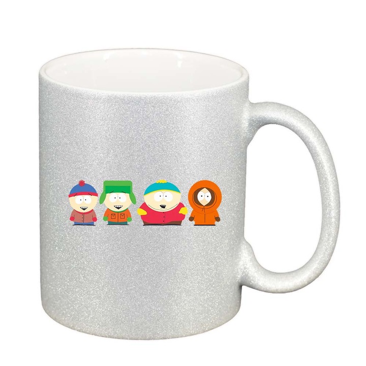 Cana "Cartoon, South Park", argintiu sidefata glitter, 330ml, D744