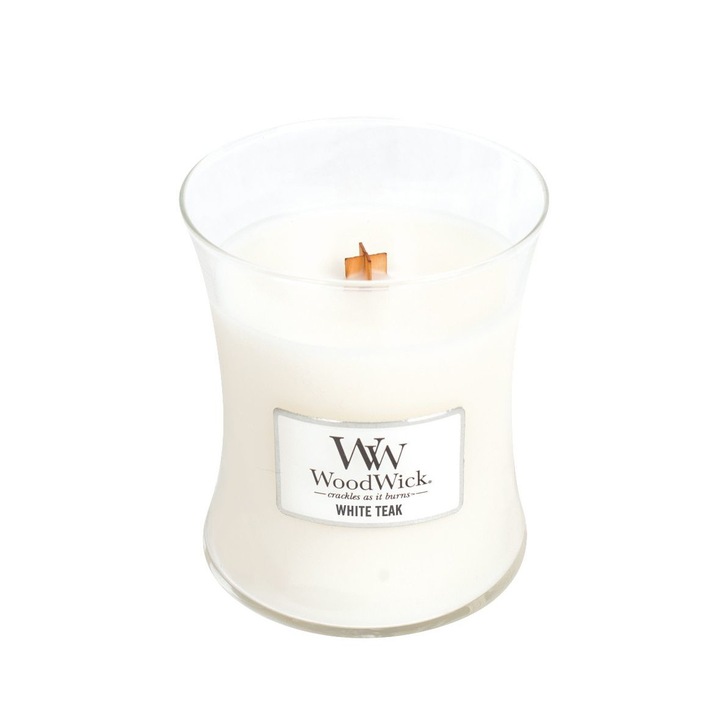 Woodwick White Teak illatos gyertya 275 g
