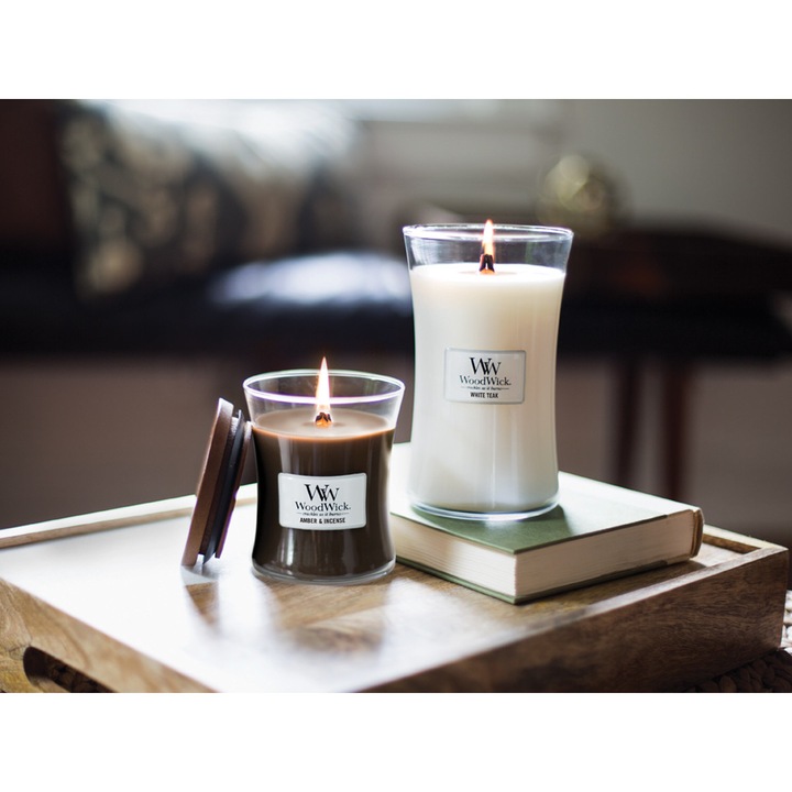 Свещ Wood Wick, White Teak, Елипса