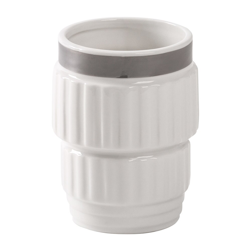 Cana Cafea cu dunga argintie Seletti Machine, portelan alb,dunga argintie, 8.5 x 8.5 x 11 cm