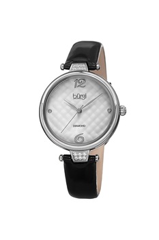 BURGI, Ceas cu o curea de piele lacuita si segmente de sustinere curea decorate cu cristale, Negru/Argintiu BURGI, Ceas cu o curea de piele lacuita si segmente de sustinere curea decorate cu cristale, Negru/Argintiu