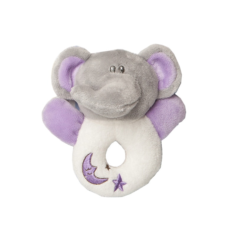 Inel dentitie din plus pentru bebelusi, Elefantel cu zornaitoare- Artesavi, lila, 12 cm