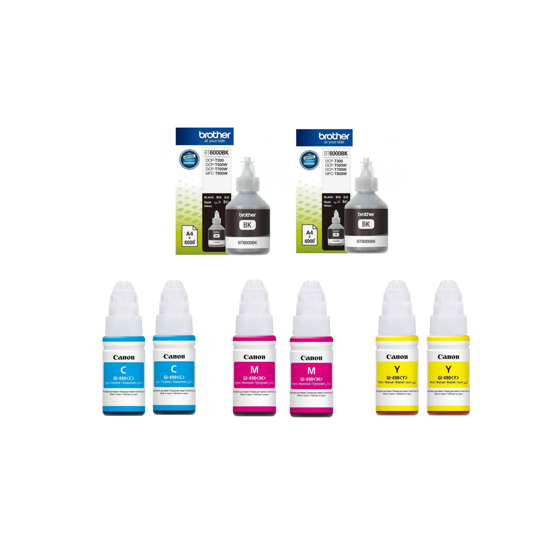 Pachet flacon refill cerneala BT6000BK x 2 negru BT5000 x 2 cyan, x 2 magenta, x 2 galben Brother 42000 pagini