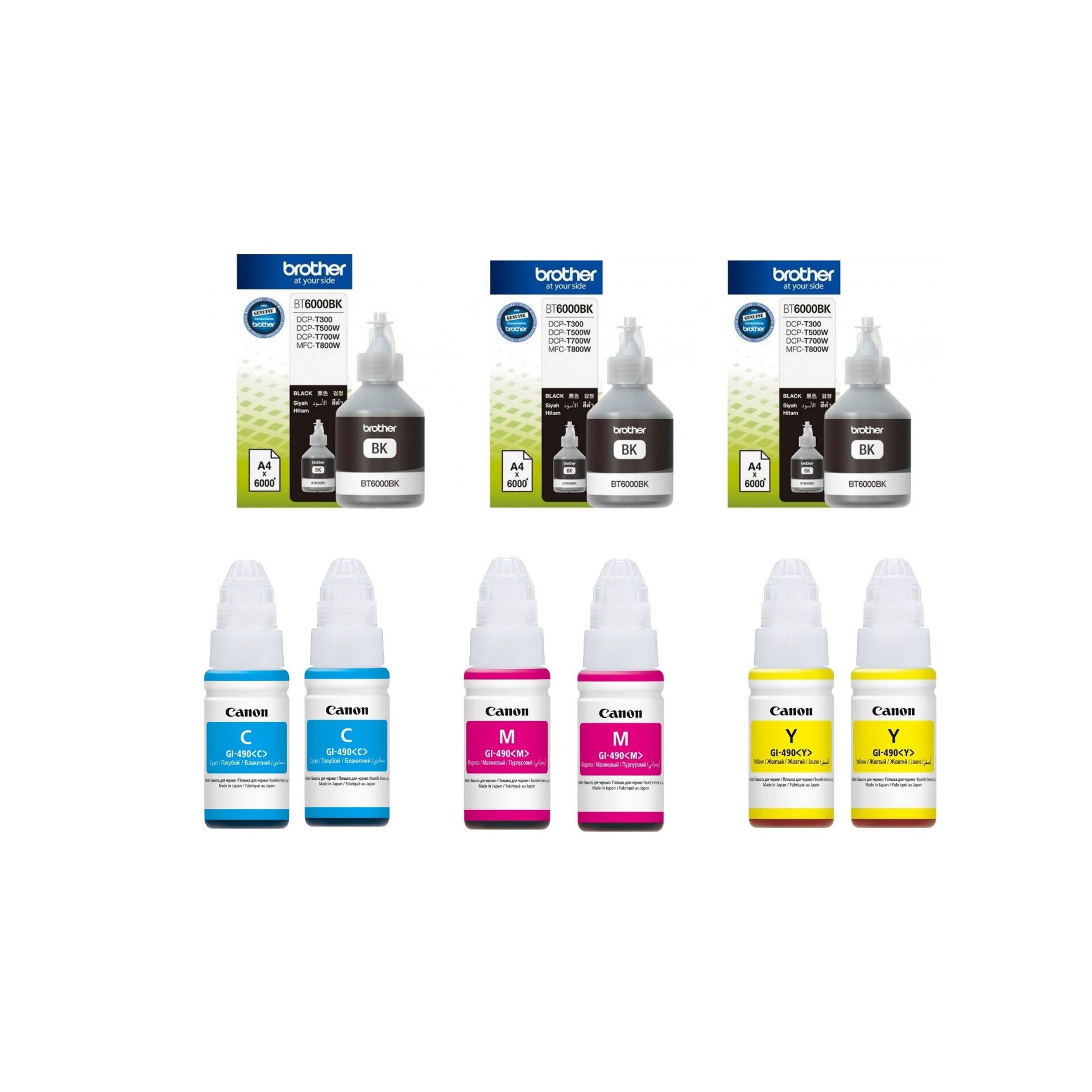 Pachet flacon refill cerneala BT6000BK x 3 negru BT5000 x 2 cyan, x 2 magenta, x 2 galben Brother 48000 pagini