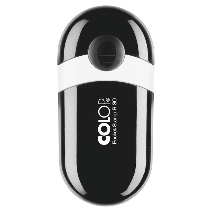 Stampila firma rotunda de buzunar Colop PS R30, tus albastru, diametru 30 mm, culoare neagra