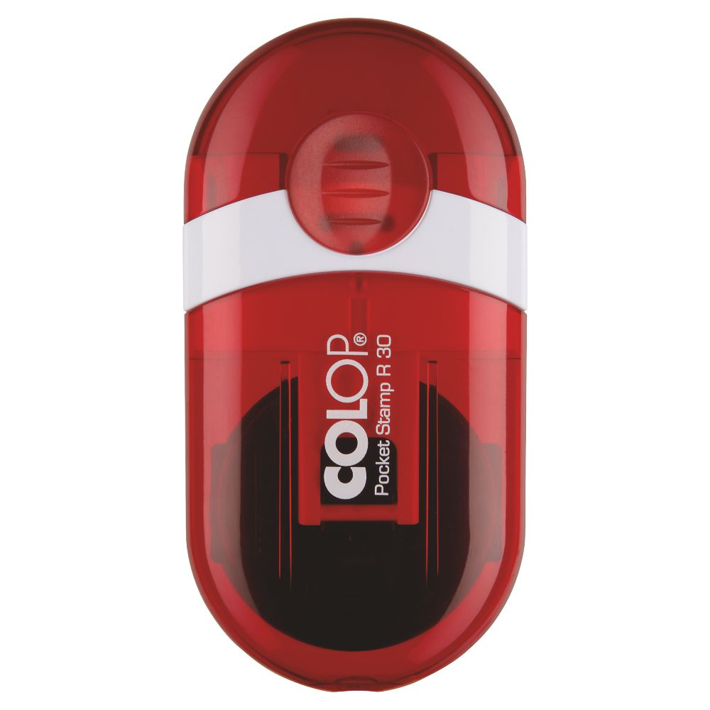 Stampila rotunda de buzunar Colop PS R30, tus albastru, diametru 30 mm, culoare rosu rubin