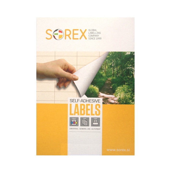 SOREX öntapadó címkék A4-es lapon, 24 db/lap, 70 x 36 mm, jobb sarkok