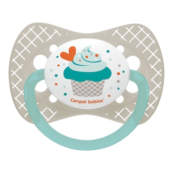 Suzeta „Cupcake“ cu tetina simetrica silicon, Canpol babies®, fara BPA, 6-18 luni, gri