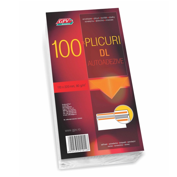 GPV самозалепващ се плик DL 100 броя, бял