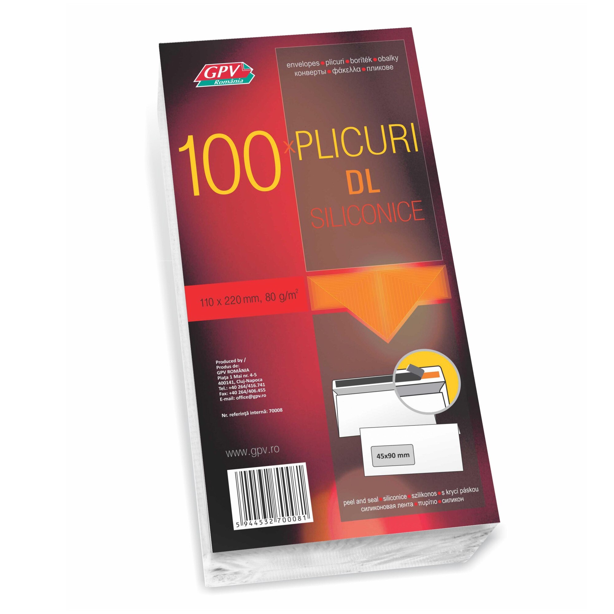 Plic DL siliconic GPV 100 bucati, alb cu fereastra in partea stanga