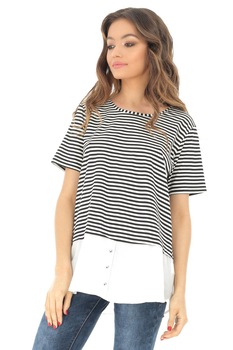 Bluza de dama, cu maneca scurta, cu dungi negre, ROH , M-L Bluza de dama, cu maneca scurta, cu dungi negre, ROH , M-L