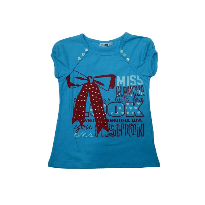 Tricou cu maneca scurta pentru fete Wendee DY102122-2A-134, Albastru 134 CM