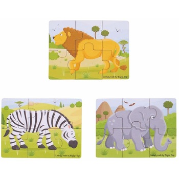 Set 3 puzzle BigJigs din lemn - Jungla Vesela Set 3 puzzle BigJigs din lemn - Jungla Vesela