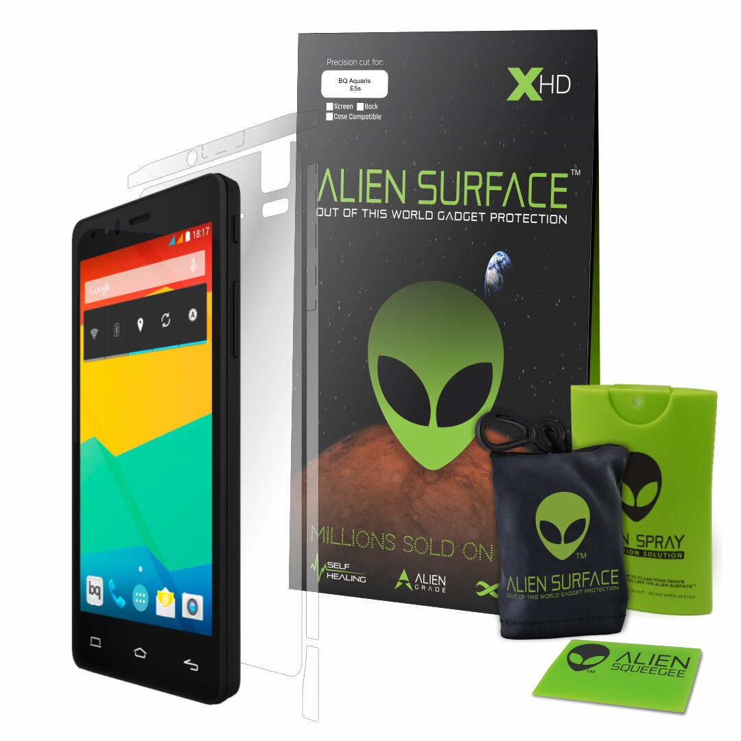 Folie Alien Surface HD, BQ Aquaris E5s, protectie spate, laterale + Alien Fiber cadou