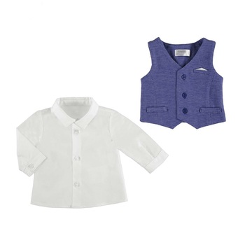 Set camasa si vesta Mayoral pentru bebe baiat, Alb/Denim Set camasa si vesta Mayoral pentru bebe baiat, Alb/Denim