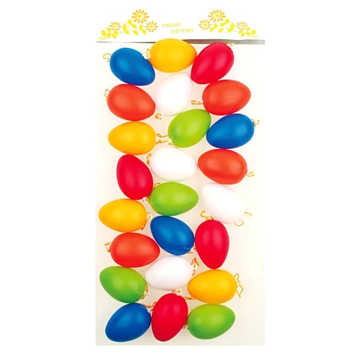 Set 24 oua colorate din plastic de Pasti - simple, 6 cm