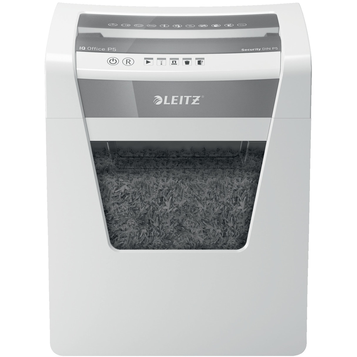 Distrugator documente manual Leitz IQ Office, P5, micro-cut (particule), 10 coli, cos 23l, silentios, alb