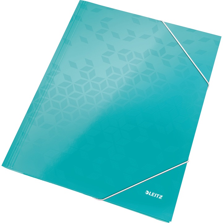 Mapa cu elastic Leitz WOW, carton laminat, certificare FSC, A4, 250 coli, turcoaz