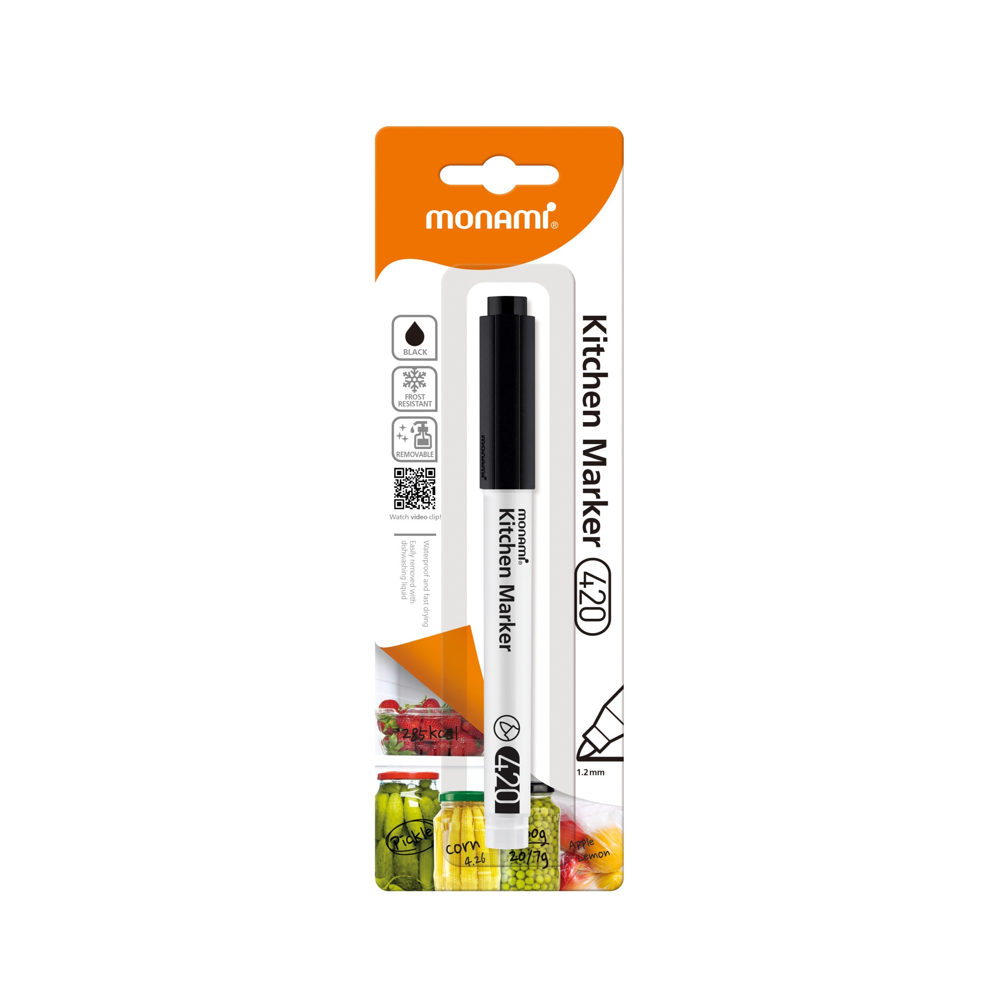 Marker pentru bucatarie Monami cu varf rotund de 1.2 mm negru