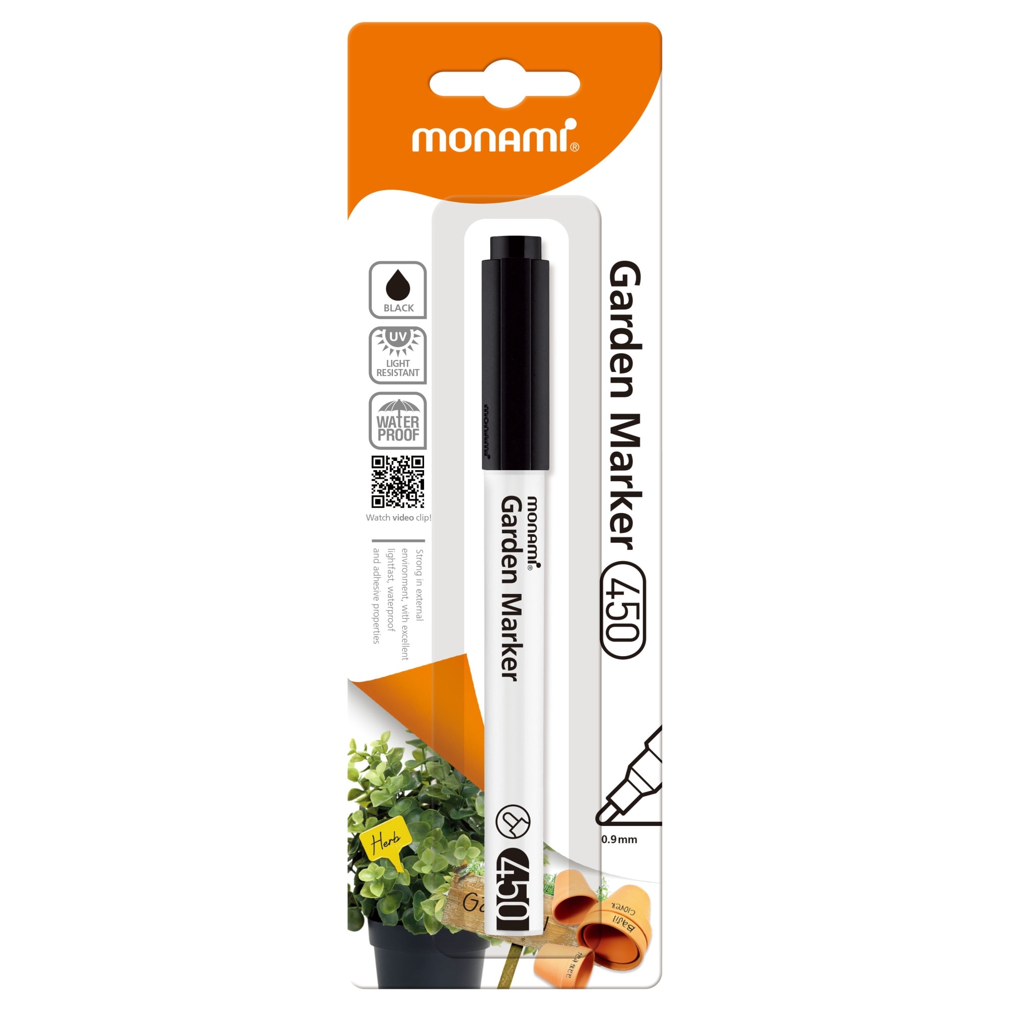 Marker pentru gradina Monami permanent cu varf rotund de 0.9 mm negru