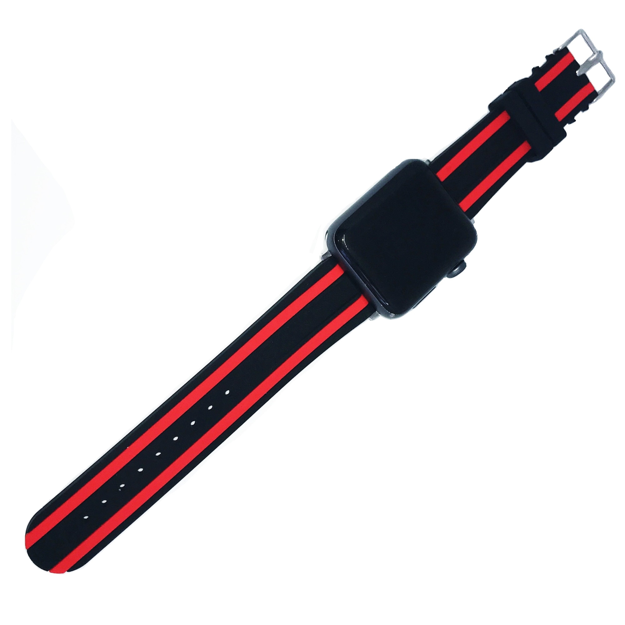 Curea compatibila Apple watch, 42 mm, Cartek, Deep Black Double Red Stripe, bratara ceas sport
