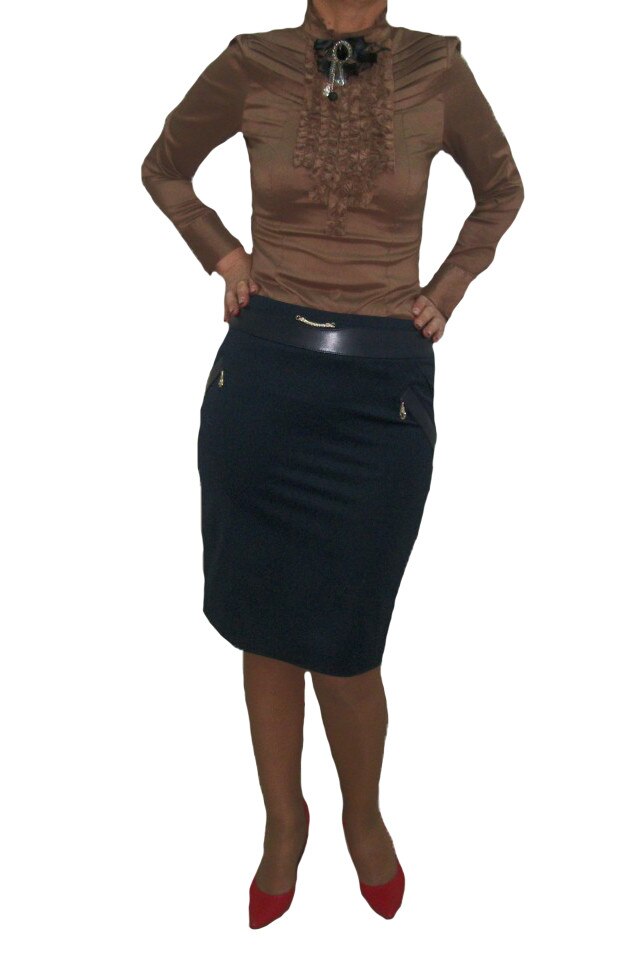 Fusta casual,cu insertii de piele,D&J Exclusive, Albastru marin